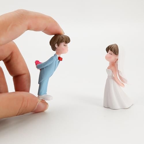 BuleVina 2.2" Wedding Cake Topper Bride Groom, Resin Couple Statue Decorative Figurine, Rustic Vintage Miniature for Anniversaries Doll Engagement Parties Bridal Shower, Scene Figure Sand Table Cake Decoration - Image 3