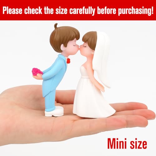 BuleVina 2.2" Wedding Cake Topper Bride Groom, Resin Couple Statue Decorative Figurine, Rustic Vintage Miniature for Anniversaries Doll Engagement Parties Bridal Shower, Scene Figure Sand Table Cake Decoration - Image 4