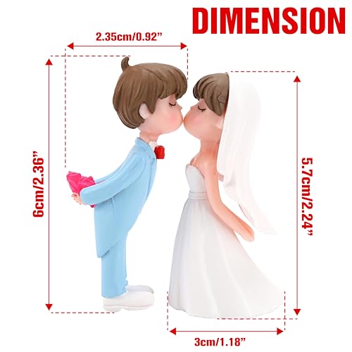 BuleVina 2.2" Wedding Cake Topper Bride Groom, Resin Couple Statue Decorative Figurine, Rustic Vintage Miniature for Anniversaries Doll Engagement Parties Bridal Shower, Scene Figure Sand Table Cake Decoration - Image 2