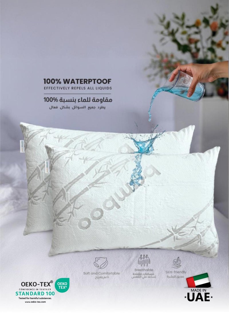 Cotton Home® 100% Waterproof Bamboo Pillow Protectors Standard Size 50x75cm , 20x26 In Cooling Guaranteed Noiseless Absorbent Ultra Soft with Zippered Cases Covers Pads Encasement Grey Pack 1 - Image 2