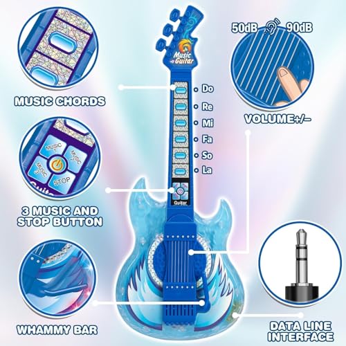 MOEAWS Kids Guitar and Microphone Set Toy Guitar with Adjustable Volume and Strap Microphone with Stand and Color Light Toddler Musical Instrument for 35 59 Kids Karaoke Machine for Boy GirlsBlue - Image 5