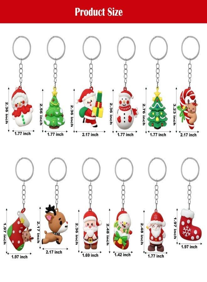 Becfupo 12 Pcs Christmas Rubber Keychains Bulk, Cute Plus-Sized Snowman Xmas Tree Santa Claus Ornaments With Keyrings For Christmas Holiday New Year Party Decoration - Image 4