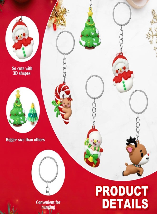 Becfupo 12 Pcs Christmas Rubber Keychains Bulk, Cute Plus-Sized Snowman Xmas Tree Santa Claus Ornaments With Keyrings For Christmas Holiday New Year Party Decoration - Image 3