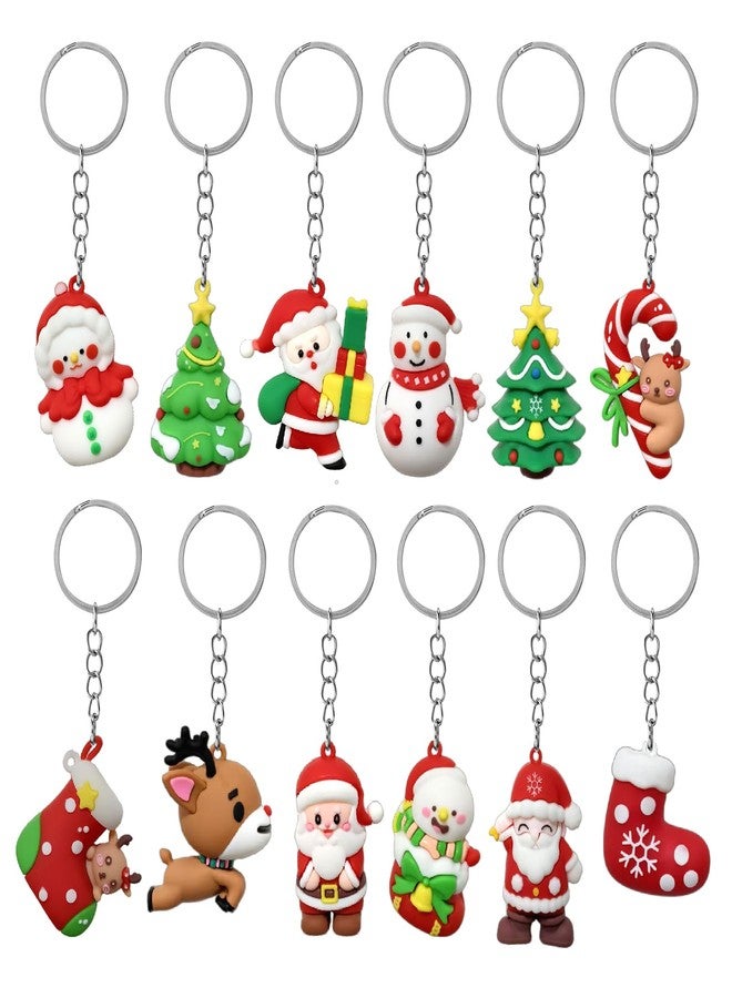 Becfupo 12 Pcs Christmas Rubber Keychains Bulk, Cute Plus-Sized Snowman Xmas Tree Santa Claus Ornaments With Keyrings For Christmas Holiday New Year Party Decoration - Image 2