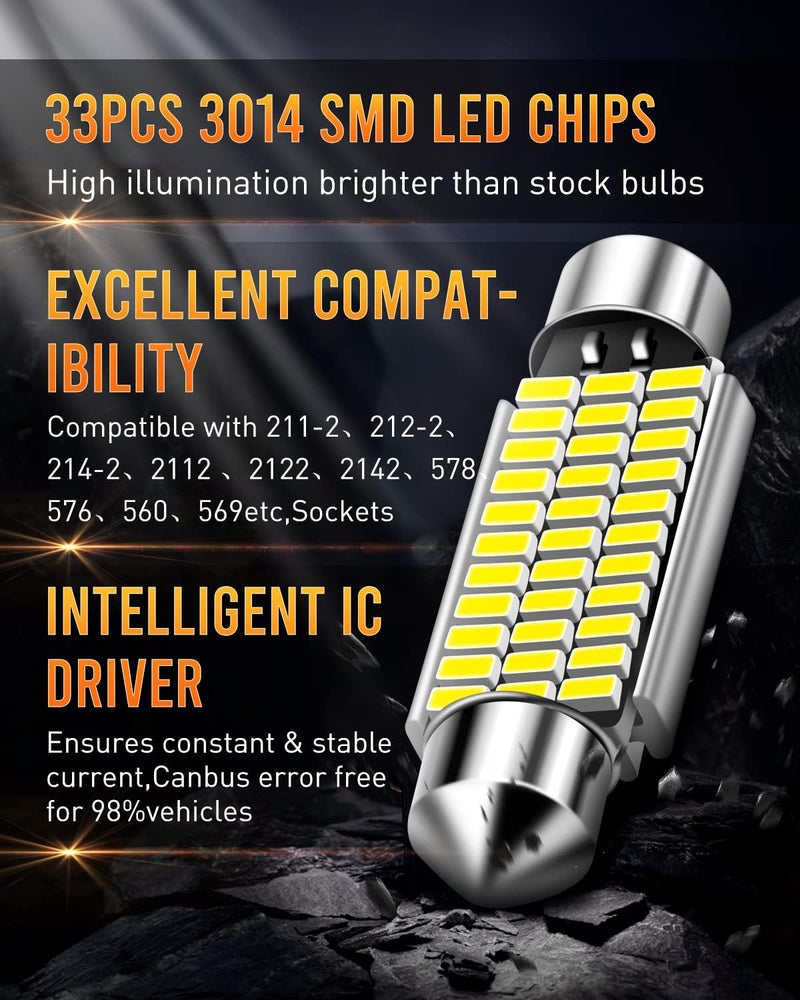 LUYED 569 578 LED Dome Light Bulbs 3014 33-EX Chipsets Canbus Error Free 211-2 212-2 41mm 1.65in LED Bulbs Used for Car Map Light Interior Light,Xenon White,Pack of 2 - Image 2