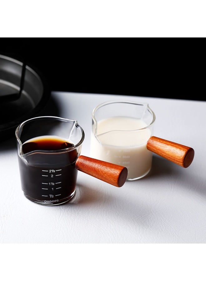 Japanese Style Wooden Handle Glass Double Mouthed Milk Cup Graduated Coffee Ounces Durable Container Cup - Image 3
