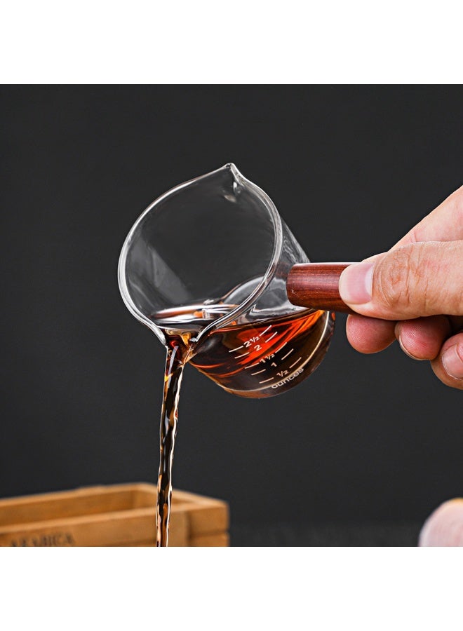 Japanese Style Wooden Handle Glass Double Mouthed Milk Cup Graduated Coffee Ounces Durable Container Cup - Image 2
