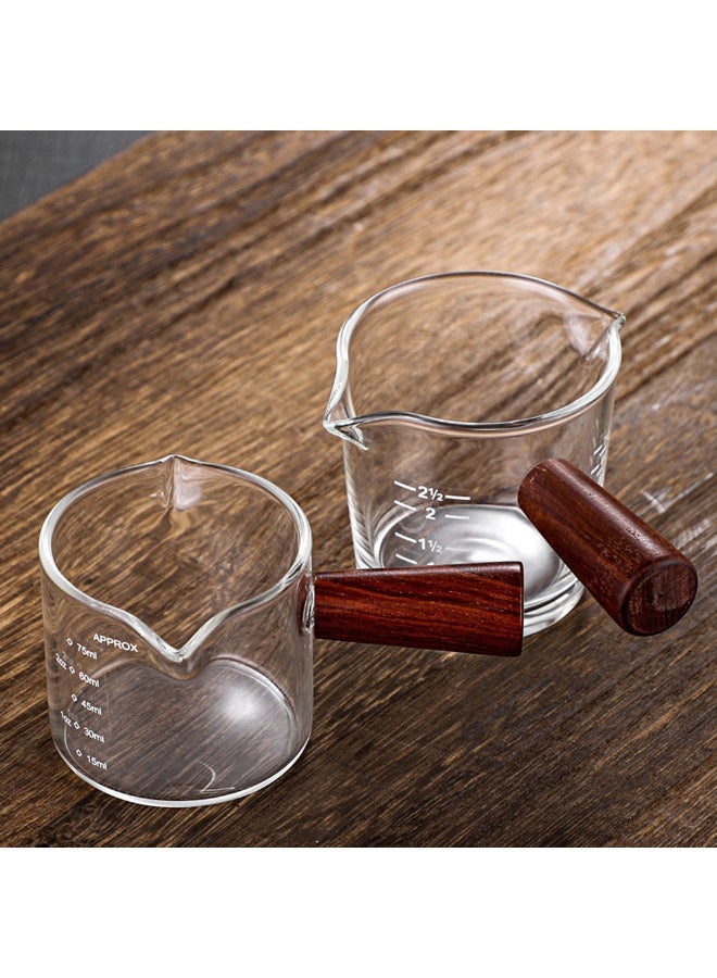 Japanese Style Wooden Handle Glass Double Mouthed Milk Cup Graduated Coffee Ounces Durable Container Cup - Image 4