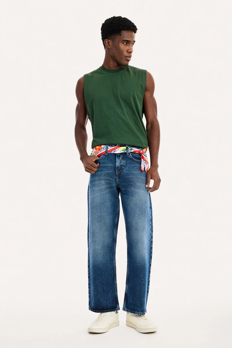سنيتش Dark Green Solid Sleeveless Casual T-Shirt