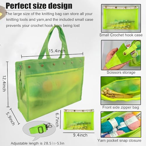 Mdoker Knitting Bag Large Yarn Storage OrganizerYarn Bags for CrochetingCrochet Storage Bags for Crochet HooksKnitting NeedlesKnit Bags Ideal Knitting Crochet GiftGreen - Image 3