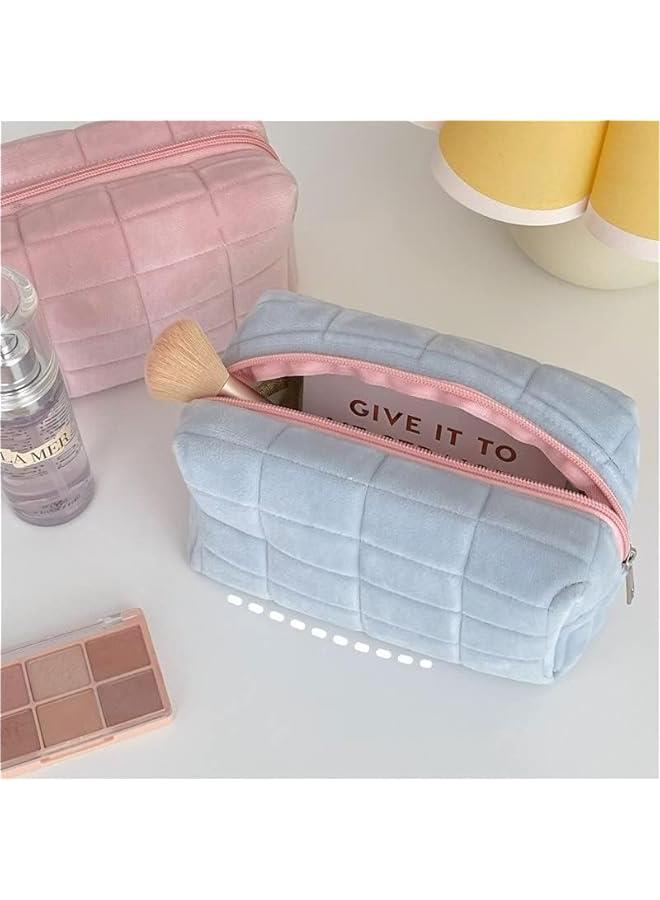 HOOKOR Make Up Bag Small Makeup Cosmetic Bags for Purse Women Y2k Checkered Travel Makeup Pouch (blue) - Image 5