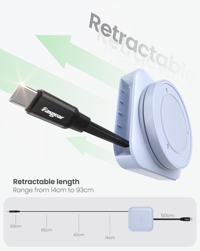 Fasgear Retractable USB C Cable, 60W PD/PPS Fast Charging Retractable USB C to USB C 2.0 Charger Cord for i-Phone 17 16 Plus/Mac-Book Pro/HP Spectre Series, 360° Rotatable Desk Type C Cable(Purple) - Image 5