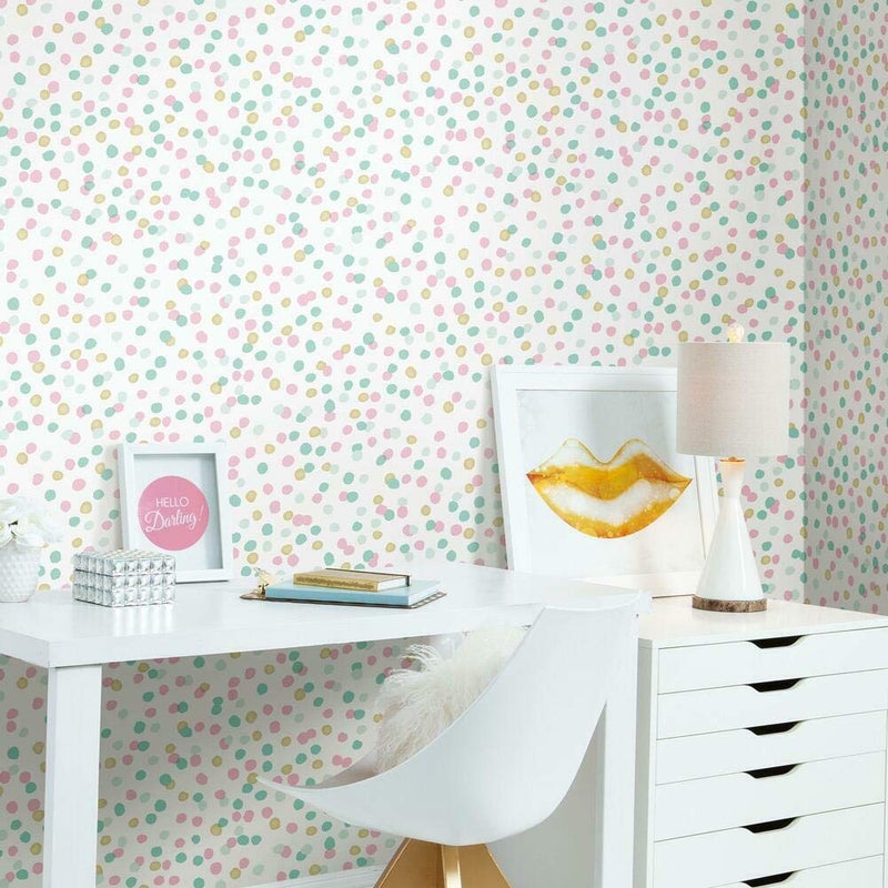 RoomMates RMK3504WP Pink and Blue Glitter Confetti Peel and Stick Wallpaper Sample