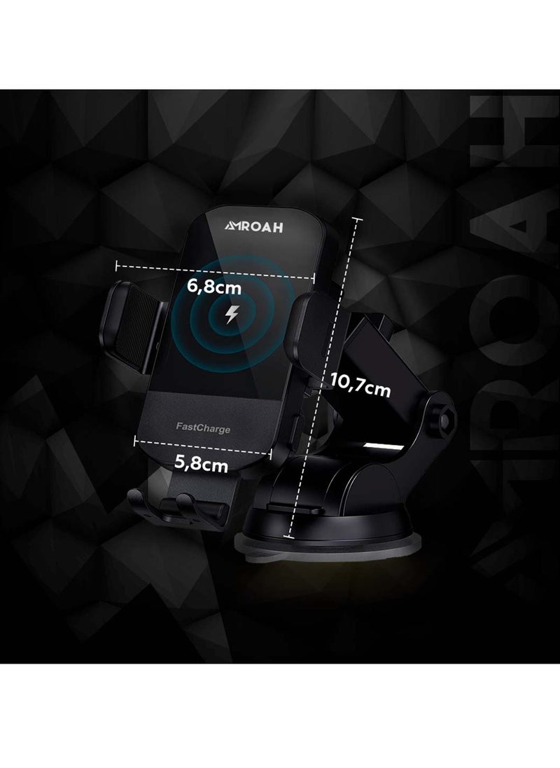 AMROAH - Wireless Car Charger 15W, Clamping Wireless Charging Mobile Phone Holder for Auto Windshield Dashboard Air Vent for iPhone 15 14 13 12 11 10 X Pro Max Samsung S23 S22 S21 S20 Galaxy Xiaomi Mi - Image 1