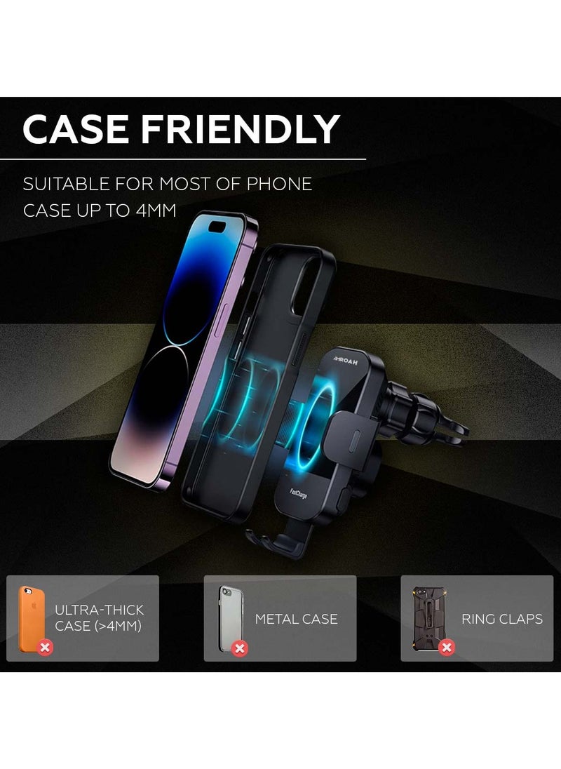 AMROAH - Wireless Car Charger 15W, Clamping Wireless Charging Mobile Phone Holder for Auto Windshield Dashboard Air Vent for iPhone 15 14 13 12 11 10 X Pro Max Samsung S23 S22 S21 S20 Galaxy Xiaomi Mi - Image 1