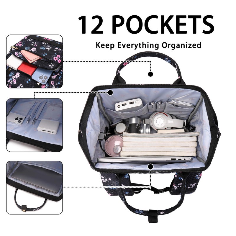 Hidds Laptop Backpack Purse for Women, Work Business College School Commuter Computer Bag Large Girls Nurse Teacher Bookbags Anti Theft Ladies Travel Daypack with Charging Port for 15.6 Inch Laptops - Image 3