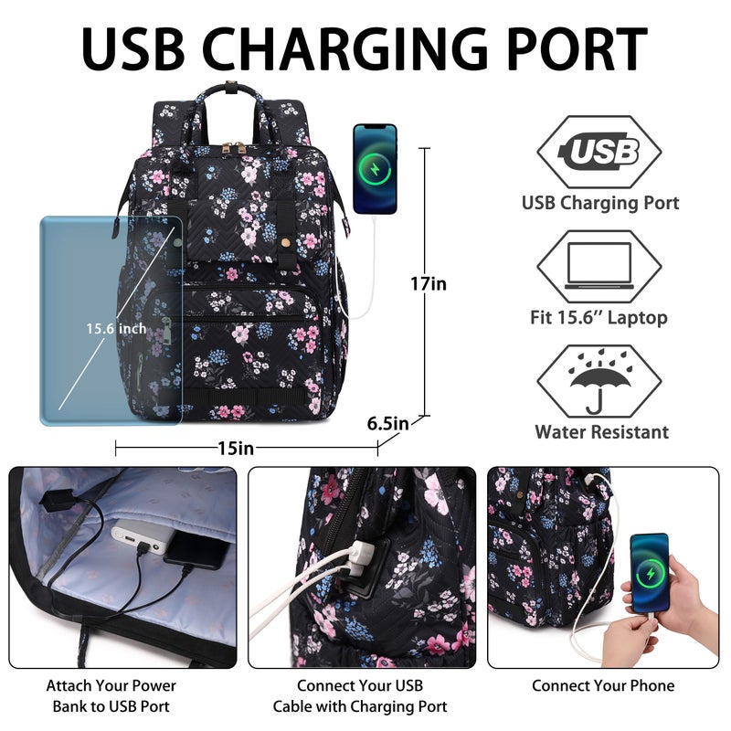 Hidds Laptop Backpack Purse for Women, Work Business College School Commuter Computer Bag Large Girls Nurse Teacher Bookbags Anti Theft Ladies Travel Daypack with Charging Port for 15.6 Inch Laptops - Image 4