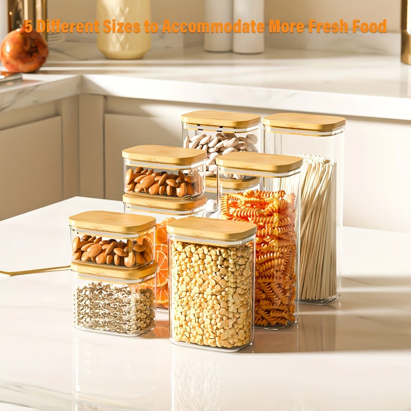 THELIFE 6/12 Pce Airtight Food Storage Containers with Bamboo Lids for Kitchen Organization PET Canisters Are Ideal for Cereal, Pasta, Sugar, Coffee, Rice, and Other Food Contact, Essential for Toddler Food Preparation! - Image 4