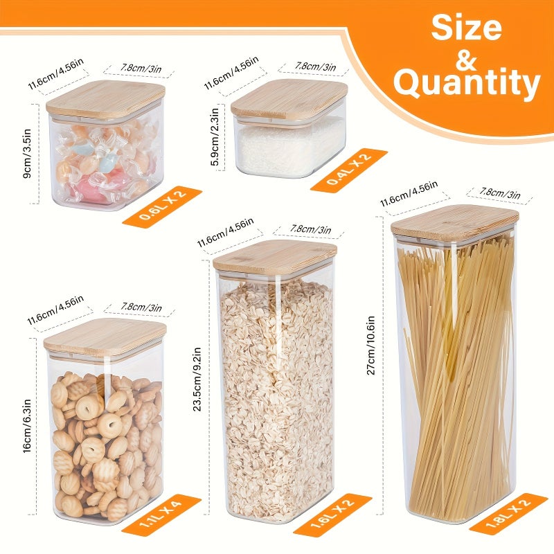 THELIFE 6/12 Pce Airtight Food Storage Containers with Bamboo Lids for Kitchen Organization PET Canisters Are Ideal for Cereal, Pasta, Sugar, Coffee, Rice, and Other Food Contact, Essential for Toddler Food Preparation! - Image 5