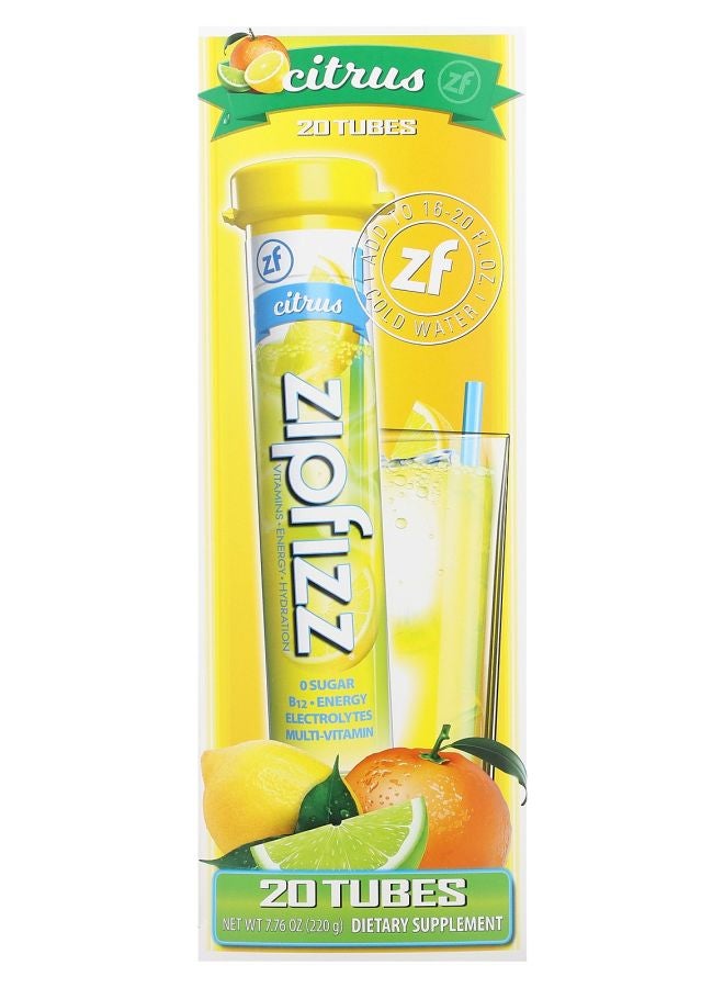 Zipfizz Energy Drink Mix Citrus 20 Tubes 0.39 oz (11 g) Each