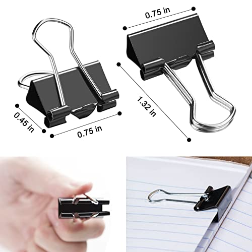 DANRONG 130 PCS Small Binder Clips, 3/4 inch, Paper Clamps, Binderclips, Black Clips for Paperwork, Home, School, Office Supplies (0.75in, Black) - Image 2