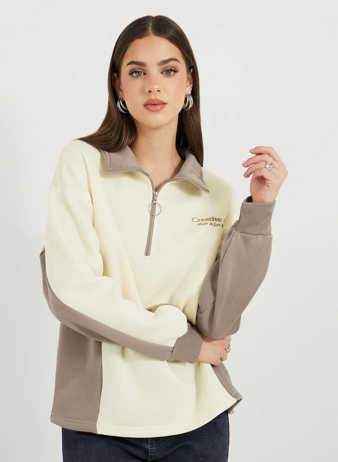 Styli Color Block Collared Sweatshirt