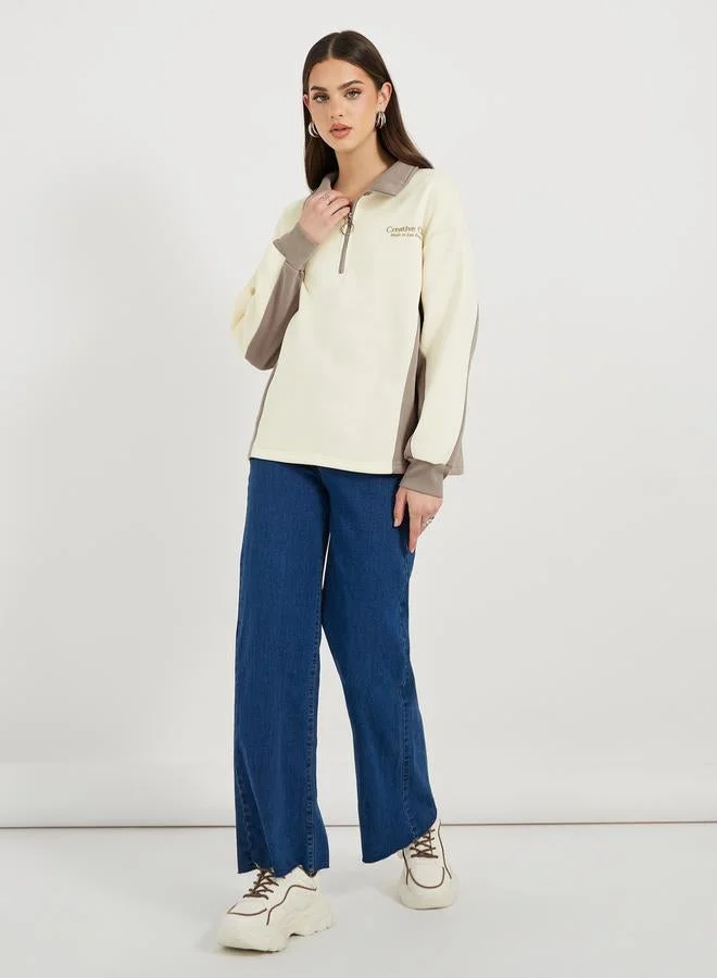 Styli Color Block Collared Sweatshirt