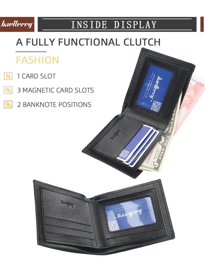 بايلليري محفظة تصميم الحد الأدنى للرجال ، محفظة قصيرة قصيرة للرجال الراقية ، محفظة الرجال مع جلد ناعم خفيف جدا ، محفظة تصميم جلد على نمط ليشي ، محفظة تخزين بطاقات متعددة ذات سعة كبيرة. - Image 3