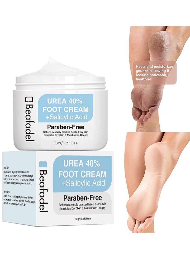 Beafadel Urea 40% Foot Cream Plus Salicylic Acid Exfoliates Dead Skin Callus Remover for Dry Cracked Hands,Heels,Elbows,Knees,Intensive Moisturizes and Softens Skin Foot Repair Care Moisturizing Cream,Paraben-Free  - Image 1