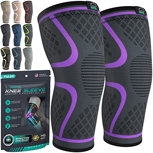 Modvel Compression Knee Brace for Women & Men, 2-Pack Knee Brace for Running Knee Pain, Knee Support Compression Sleeve, Workout Sports Knee Braces for Meniscus Tear, ACL & Arthritis Pain Relief - Image 1