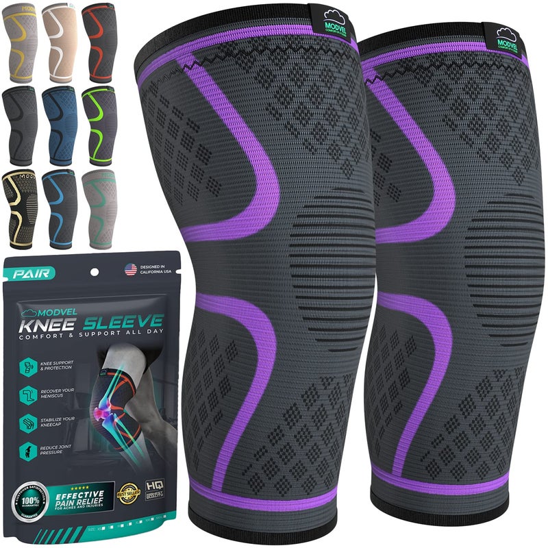 Modvel Compression Knee Brace for Women & Men, 2-Pack Knee Brace for Running Knee Pain, Knee Support Compression Sleeve, Workout Sports Knee Braces for Meniscus Tear, ACL & Arthritis Pain Relief - Image 4