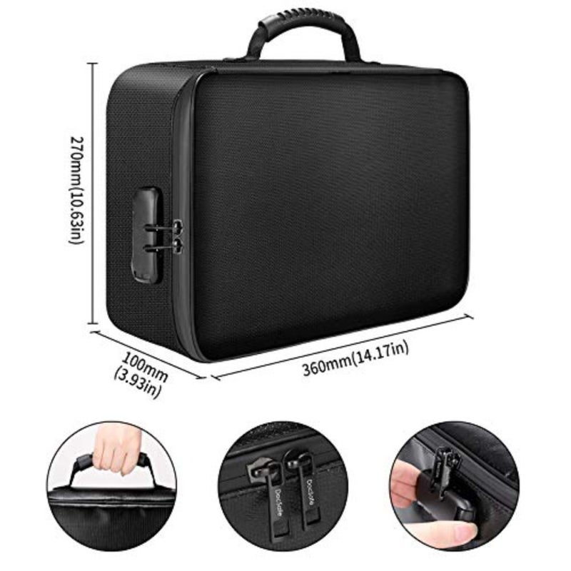 Document Bag with Lock, Fireproof 3-Layer File Storage Case with Water-Resistant Zipper, Document Safe Portable Travel Home Organizer Bag for Laptop, Files, Certificates, Gifts for himm, Black - Image 4