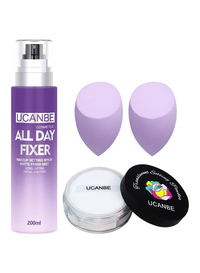 UCANBEMAKEUP UCANBEMAKUP Long Lasting Makeup Setting Spray Kit- 6.76 Fl oz Hydrating Matte Finish Mist Lightweight Face Make up Fixer +Translucent Loose Setting Powder+2PC Sponge Puff Set - Image 1