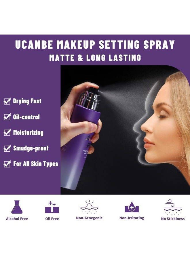 UCANBEMAKEUP UCANBEMAKUP Long Lasting Makeup Setting Spray Kit- 6.76 Fl oz Hydrating Matte Finish Mist Lightweight Face Make up Fixer +Translucent Loose Setting Powder+2PC Sponge Puff Set - Image 2
