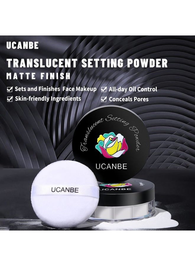 UCANBEMAKEUP UCANBEMAKUP Long Lasting Makeup Setting Spray Kit- 6.76 Fl oz Hydrating Matte Finish Mist Lightweight Face Make up Fixer +Translucent Loose Setting Powder+2PC Sponge Puff Set - Image 3