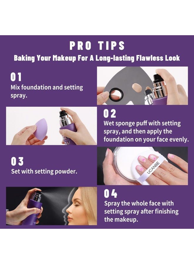 UCANBEMAKEUP UCANBEMAKUP Long Lasting Makeup Setting Spray Kit- 6.76 Fl oz Hydrating Matte Finish Mist Lightweight Face Make up Fixer +Translucent Loose Setting Powder+2PC Sponge Puff Set - Image 5