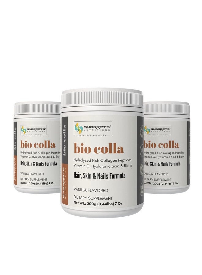 Sharrets Biocolla 200G X 3, Vanilla Flavored, Hydrolyzed Fish Collagen Powder With Hyaluronic Acid, Vitamin C & Biotin, Hair Skin Nails Supplement - Image 1
