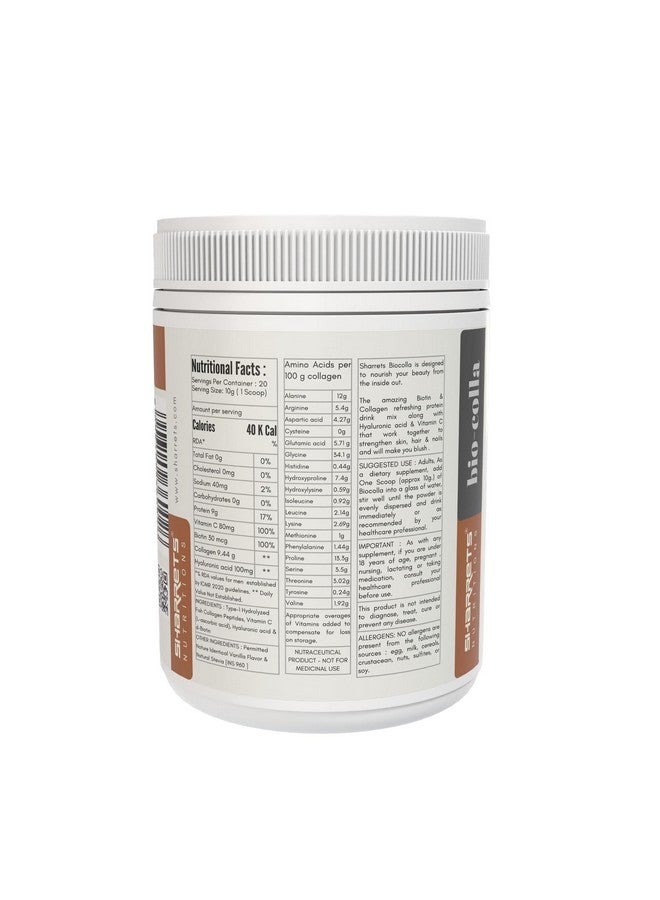 Sharrets Biocolla 200G X 3, Vanilla Flavored, Hydrolyzed Fish Collagen Powder With Hyaluronic Acid, Vitamin C & Biotin, Hair Skin Nails Supplement - Image 3