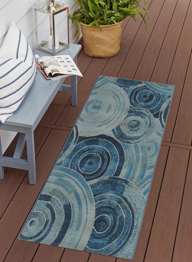 Unique Loom Outdoor Modern Collection Area Rug - Rippling (2' 7" x 5' 3" Runner, Light Blue/ Navy Blue) - Image 1