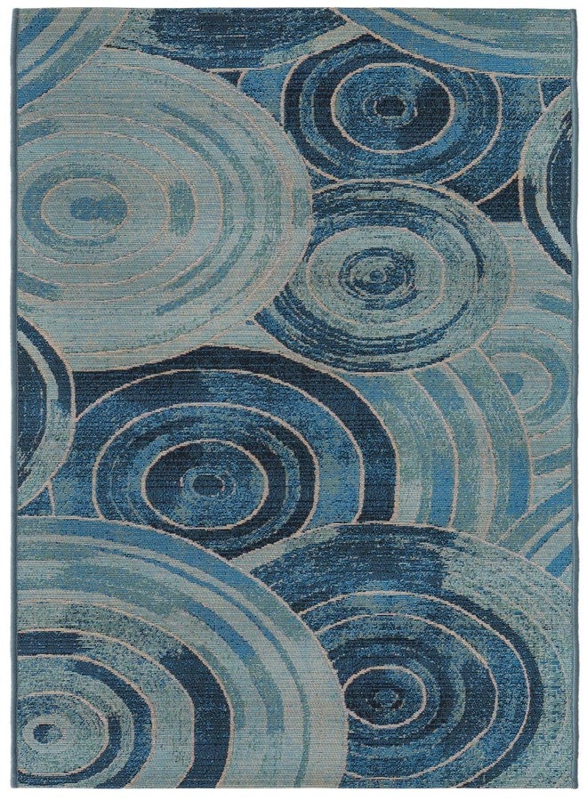 Unique Loom Outdoor Modern Collection Area Rug - Rippling (2' 7" x 5' 3" Runner, Light Blue/ Navy Blue) - Image 2