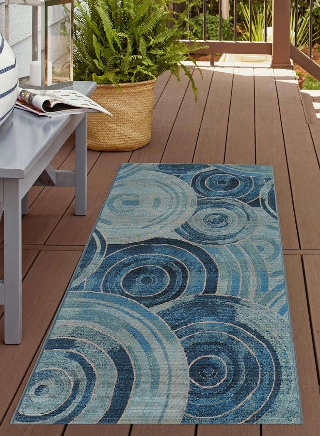 Unique Loom Outdoor Modern Collection Area Rug - Rippling (2' 7" x 5' 3" Runner, Light Blue/ Navy Blue) - Image 3