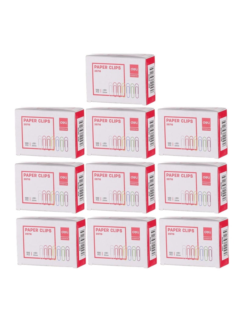 Deli طقم مشابك ورقية 10 قطع بألوان متعددة بحجم 33 مم - Image 1