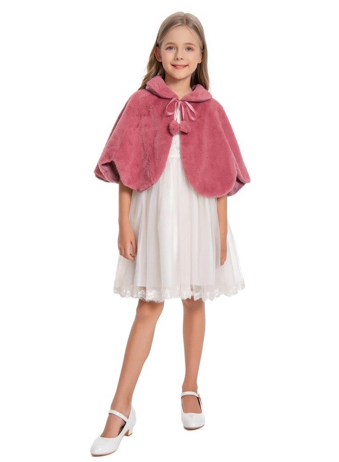 Hotshawl Girl's Winter Warm Cape Faux Fur Wraps Cape Sweet Princess Shoulder Capes (Bean Pink, L) - Image 1