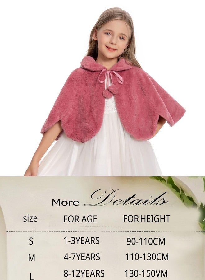 Hotshawl Girl's Winter Warm Cape Faux Fur Wraps Cape Sweet Princess Shoulder Capes (Bean Pink, L) - Image 4