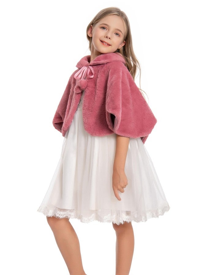 Hotshawl Girl's Winter Warm Cape Faux Fur Wraps Cape Sweet Princess Shoulder Capes (Bean Pink, L) - Image 5