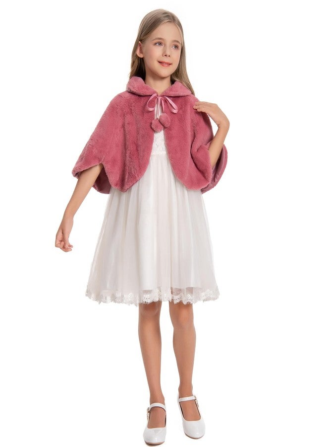 Hotshawl Girl's Winter Warm Cape Faux Fur Wraps Cape Sweet Princess Shoulder Capes (Bean Pink, L) - Image 3