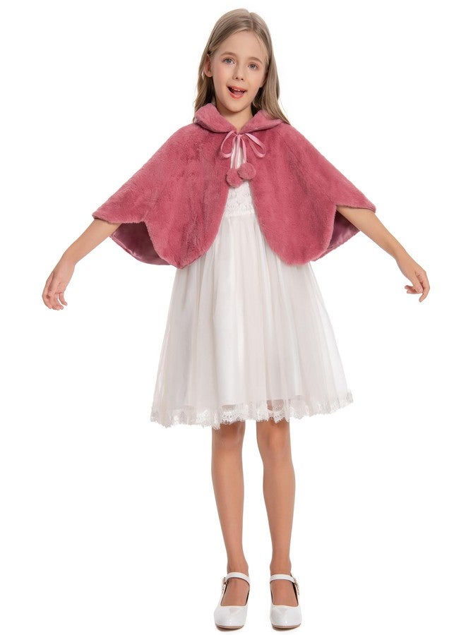 Hotshawl Girl's Winter Warm Cape Faux Fur Wraps Cape Sweet Princess Shoulder Capes (Bean Pink, L) - Image 2