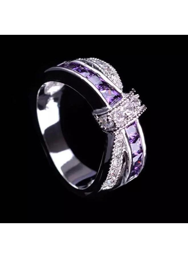 Generic Chenrui New Electroplated Amethyst Diamond Ring Europe And The United States Popular Creative Ladies Hand Jewelry 