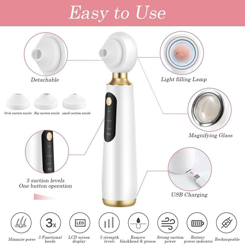 FLOITTUY Blackhead Remover Beautiful Skin Care Expert Acne Pore Cleaner Vacuum Blackhead Remover Kit Skin Cleaner Pimple Removal Tool 3 In 1 MultiFunction Blackheads - Image 2