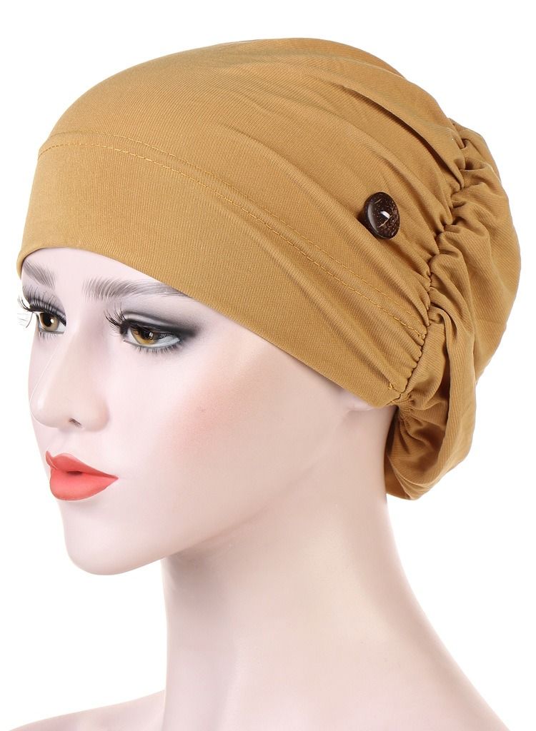 Loquat Solid Button Pullover Cap Yellow - Image 1